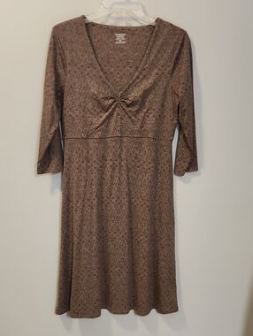 Toad&Co Rosalinda Taupe Brown Patterned V-Neck Midi Dress